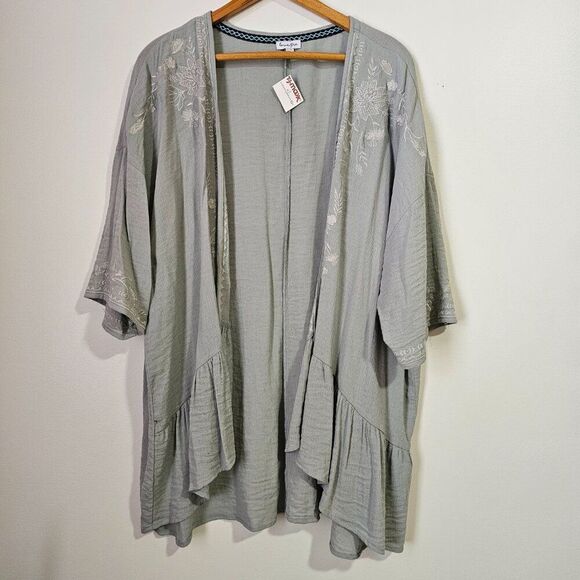 NWT LOVE,FIRE BOHO EMBROIDERED KIMONO LIGHT SEAFOAM SIZE MEDIUM - Picture 1 of 16